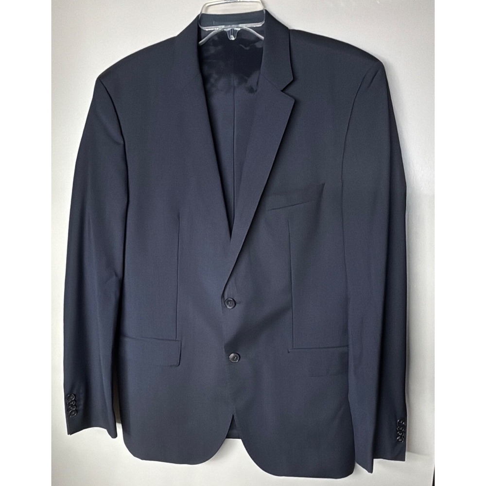 Hugo Boss Navy Blue Tiny Plaid 2 vent Wool Lightweight Blazer
